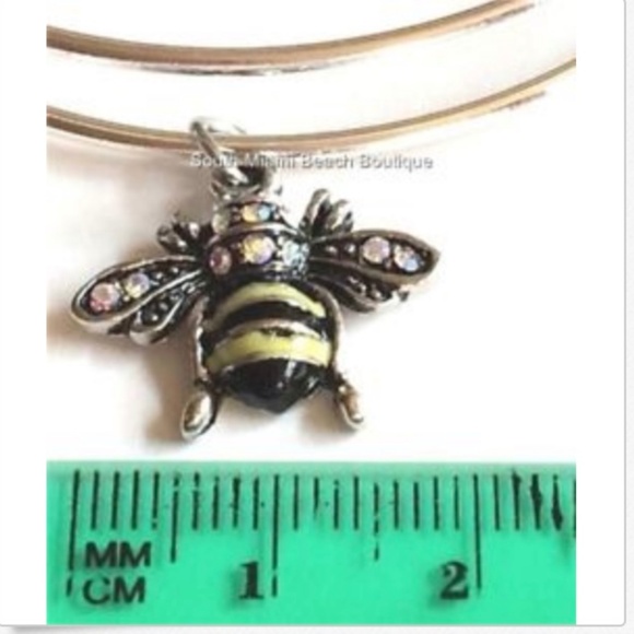 Silver Bumble Bee Crystal Wire Bracelet Bangle - Picture 8 of 8